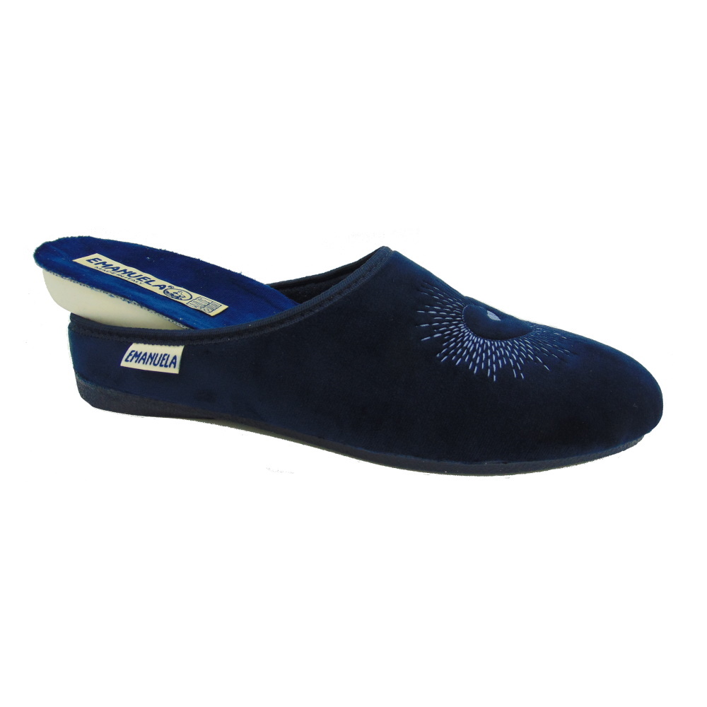 Ciabatta Donna Emanuela articolo 1520 Blu velluto con soletta estraibile. Made in Italy.