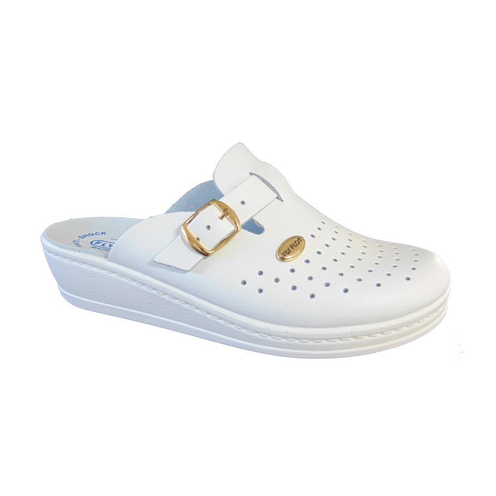 Fly Flot 16283 BC Bianco Ciabatta Sanitaria Donna Anatomica con cinturino regolabile.