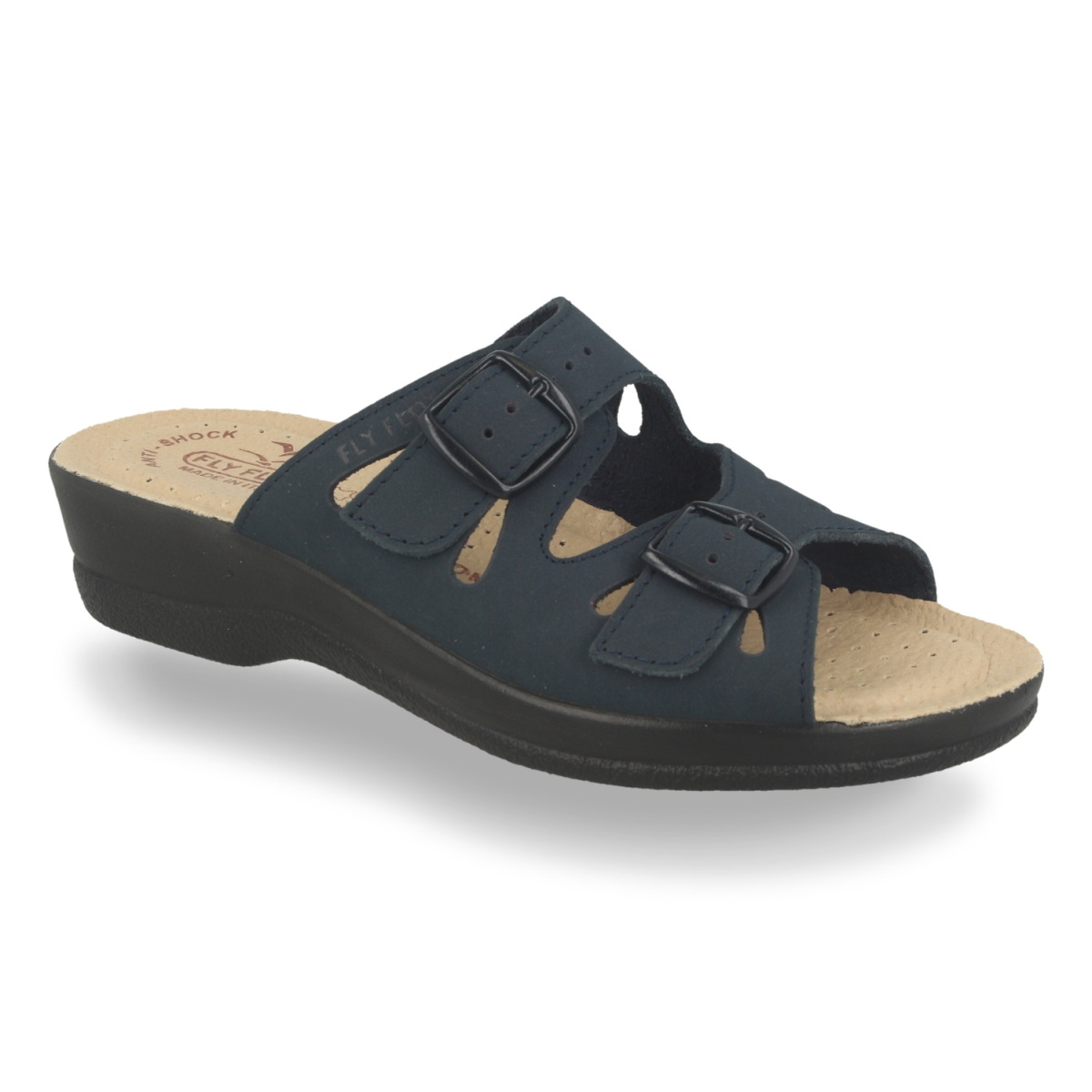 Ciabatta Donna Pelle Nabuk FLY FLOT art. 63008 NE Blu.