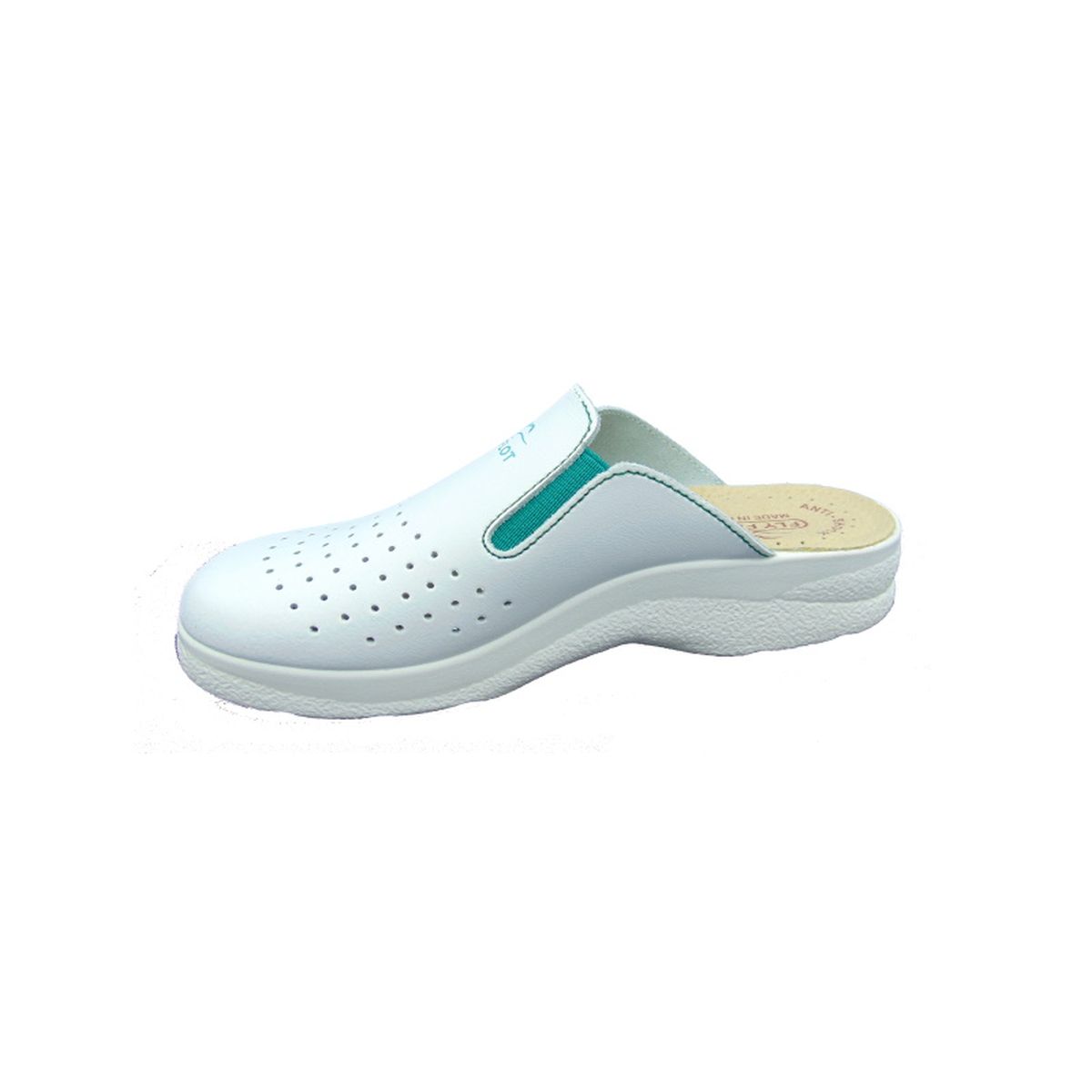 Ciabatta sanitaria donna con elastici laterali verdi Fly Flot 81474 BE Bianco