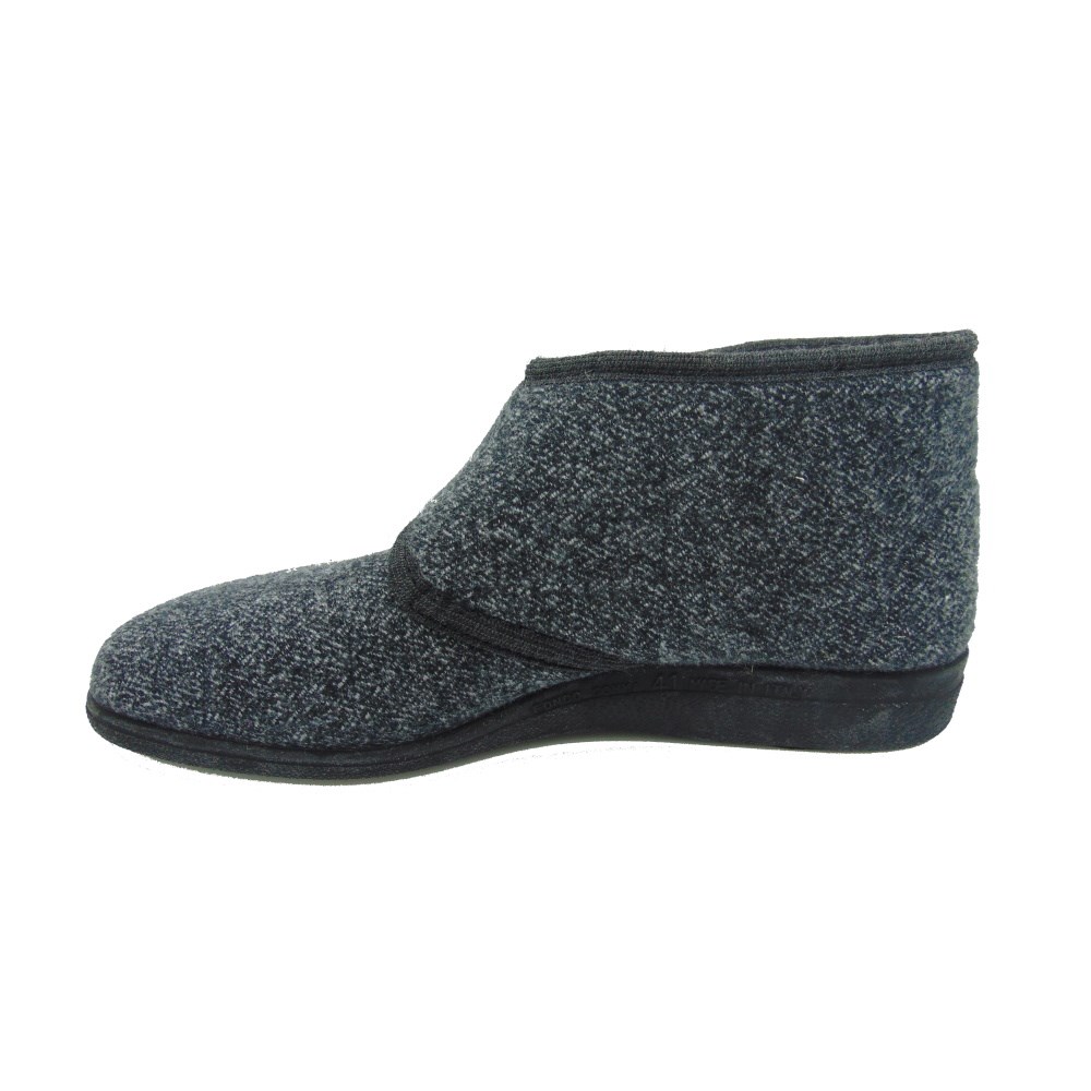 Pantofole Uomo EMANUELA 995 Edgar Grigio - Modello Made In Italy Con Chiusura A Strappo, Fodera In Lana E Zeppa 2,5 Cm - Lavabili In Lavatrice